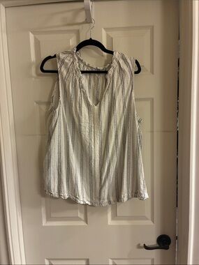 Time and Tru White Sleeveless Striped V-Neck Top